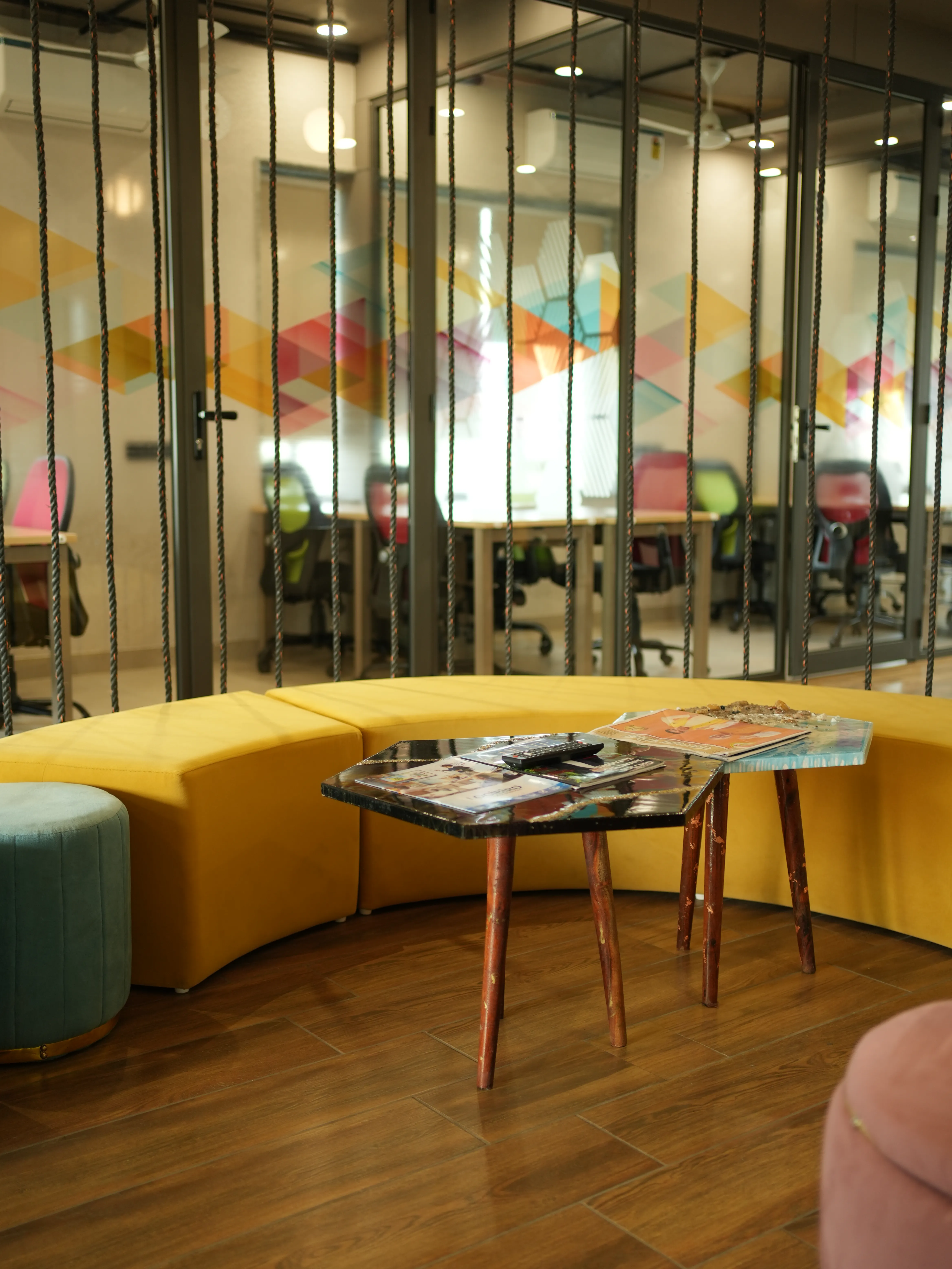 Lounge with rope partition at Creware Malviya Nagar