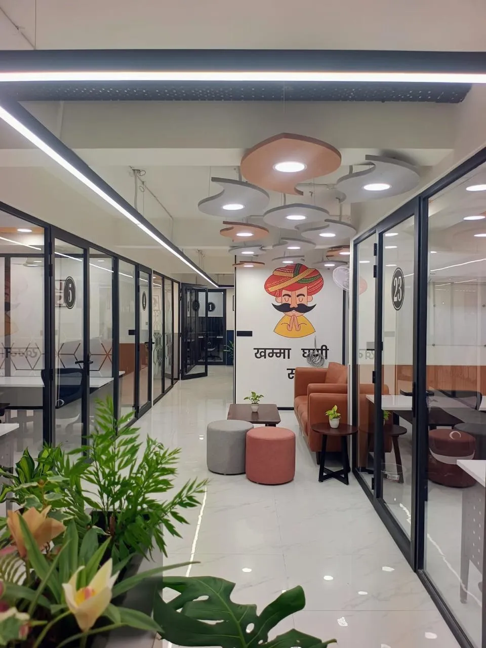 Corridor with mural and sofas at Creware New Sanganer Road