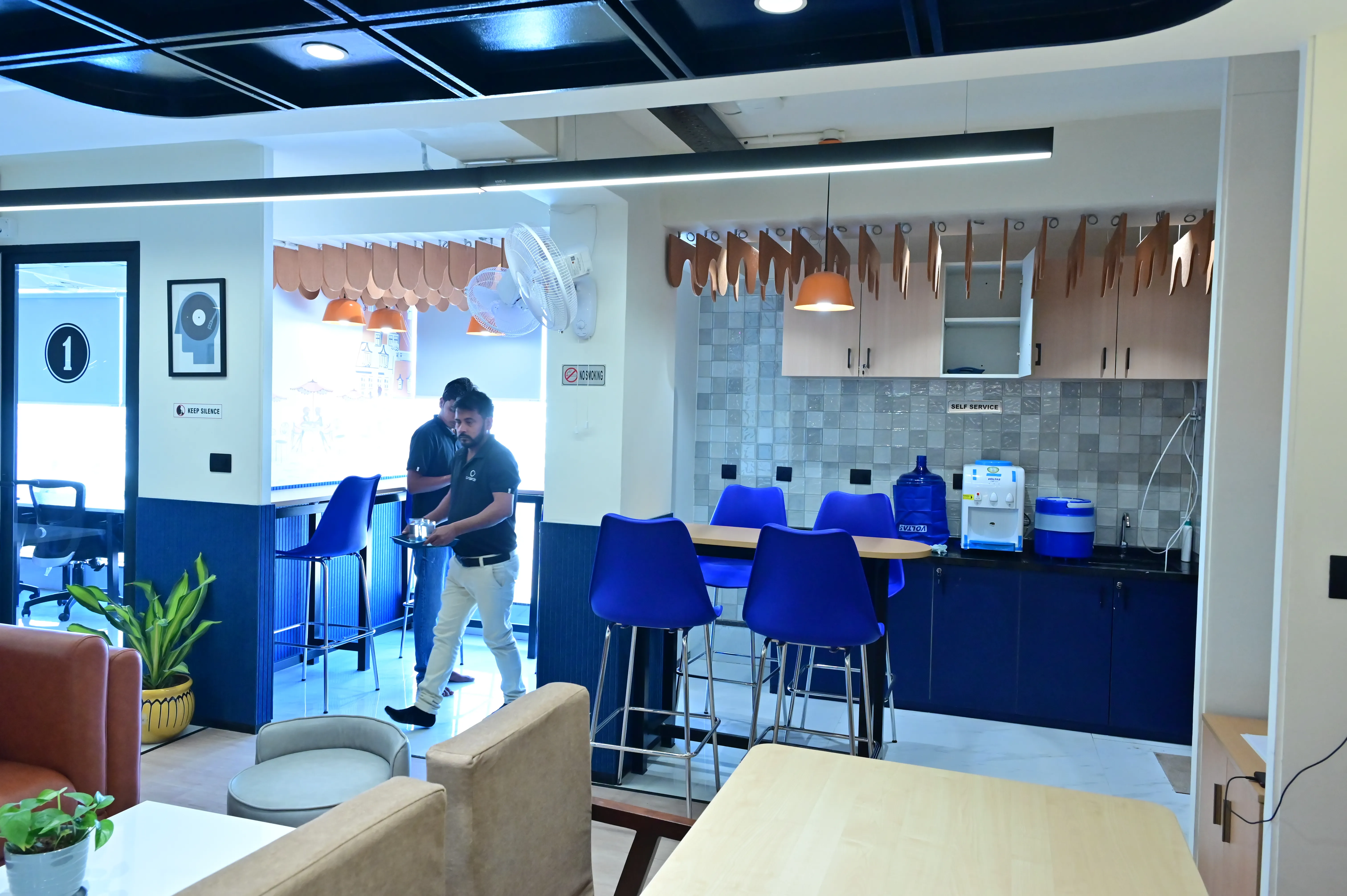 Pantry with blue bar stools at Creware New Sanganer Road